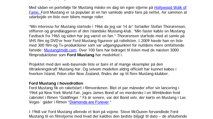 FORD MUSTANG FÅR HOVEDROLLEN I FILMEN 'NEED FOR SPEED'