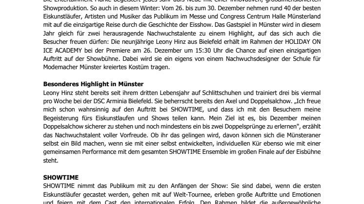 HOLIDAY ON ICE kommt mit neuer Produktion SHOWTIME nach Münster