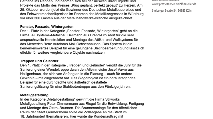 Deutscher Metallbaupreis 2019 und Feinwerkmechanikpreis 2019 