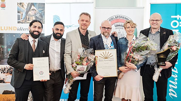 Förra årets näringspristagare i Lund. De prisades för sina insatser som Årets Företagare, Årets Nyföretagare och Lundaköpman.