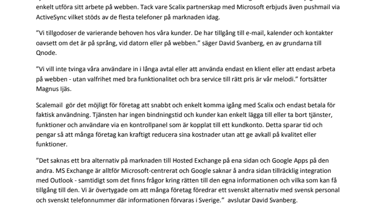 Qnode lanserar Scalemail - molnalternativet till Exchange från 39 kr per månad