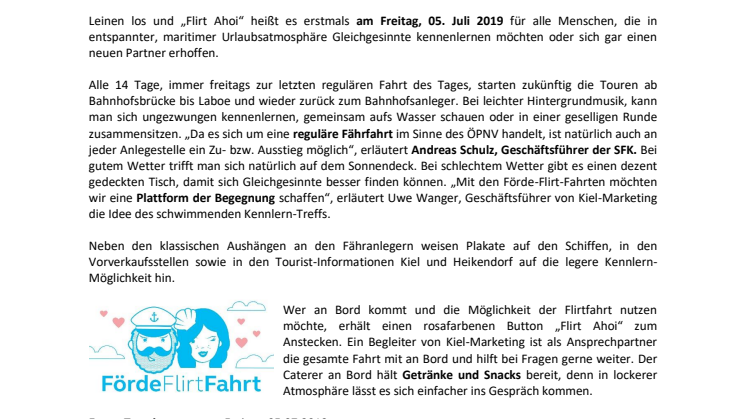 Auftakt der Förde-Flirt-Fahrten ist am 05. Juli 
