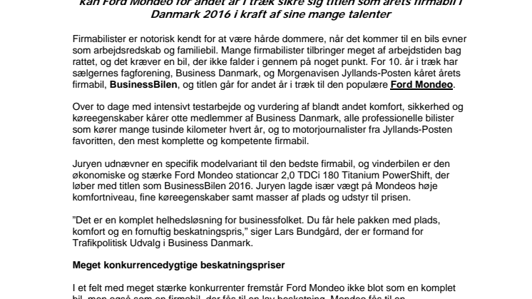 Ford Mondeo viser sin styrke: for andet år i træk kåret til Årets Firmabil i Danmark