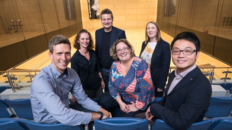 L-R Colin Allen, Dr Sarah Partington, Dr Matt Sutherland, Dr Dimitra Skoumpopoulou, Marie Foalle, Dr Longzhi Yang