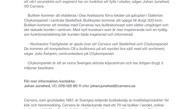 Cervera öppnar ny butik i Skellefteå