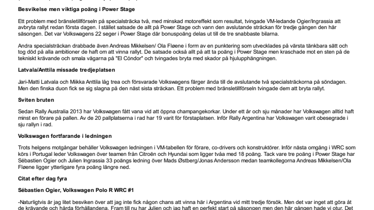 Volkswagen leder rally-VM trots motgångar i Argentina