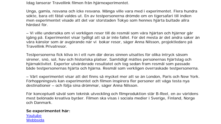 ​Om känslorna får bestämma: Travellink tar reda på vart vi egentligen vill resa