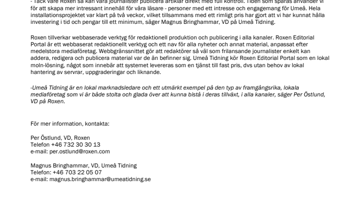 Umeå tidning växlar upp med Roxen