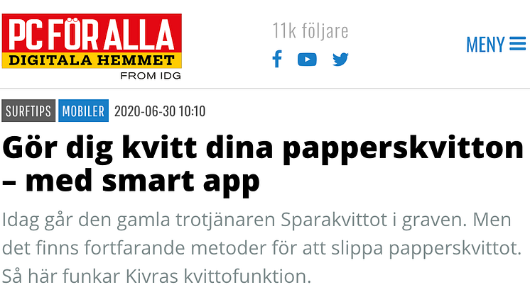 "Gör dig kvitt dina papperskvitton – med smart app"
