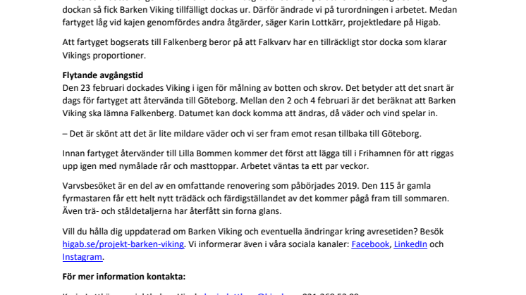 Barken Viking återvänder till Göteborg