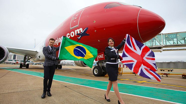 Lontoon Gatwickin ja Rio de Janeiron välinen uusi reitti liikennöidään Norwegianin mukavilla ja ympäristöystävällisillä Boeing 787 Dreamliner -koneilla.
