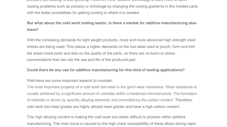 Additive Manufacturing for Cold work tools