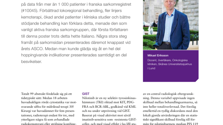 Sarkom – docent Mikael Eriksson rapporterar från ASCO 2010