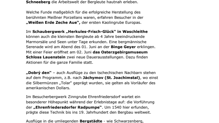 Bergbau Erlebnistage am 01. und 02. Juni 2019 