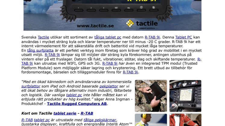 Tablet PC som klarar kyla från Svenska Tactile! 