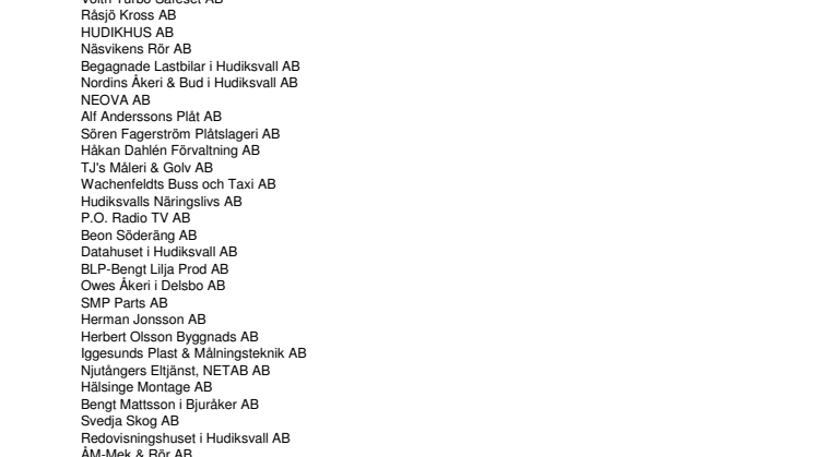 Företagen bakom Bästa Tillväxt 2008 Hudiksvalls kommun.