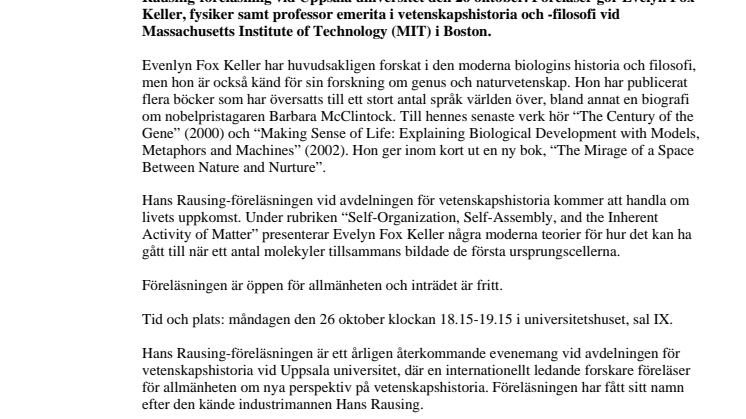 Känd vetenskapshistoriker föreläser om livets början