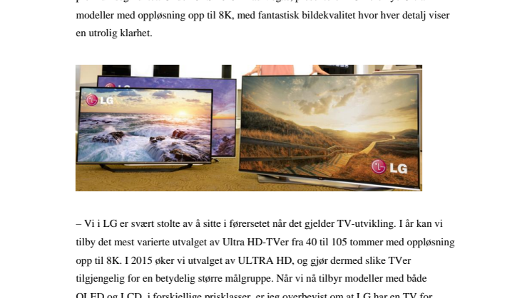LG GJØR TV-TITTING SKARPERE MED 20 NYE  ULTRA HD-TVER I 2015 – FRA 4K TIL 8K