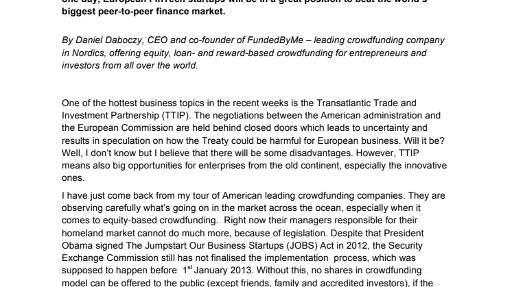 3 reasons why European crowdfunding platforms will beat the US ones after TTIP and The JOBS Act will go live