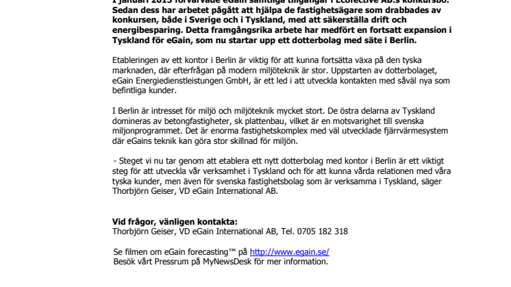 eGain etablerar sig i Tyskland - öppnar kontor i Berlin.