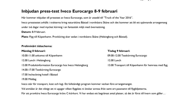 Presstest Iveco Eurocargo 8-9 februari