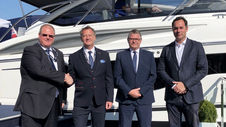 High res image - PMYS - From left: Colin Capewell, MD Princess Motor Yacht Sales; Robbie Head, Princess Ibiza; Roger Lipman, Sales Director Princess Motor Yacht Sales; Will Green, Chief Sales Officer Princess Yachts