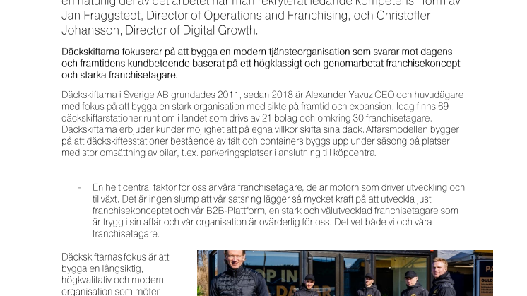 Pressmeddelande:CEO om Vägen framåt för Däckskiftarna
