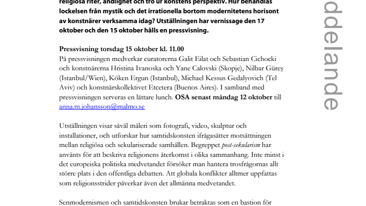 Pressinbjudan: Rainbow in the Dark på Malmö Konstmuseum 15 oktober