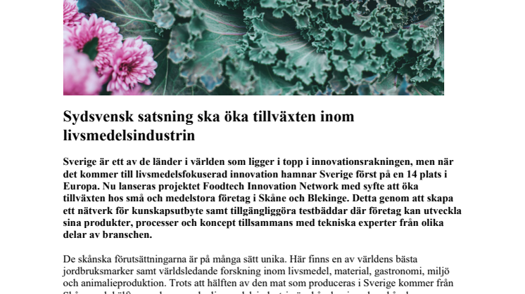 Sydsvensk satsning ska öka tillväxten inom livsmedelsindustrin