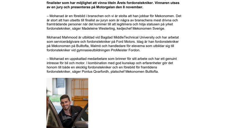 Malmöbo kan bli Årets fordonstekniker