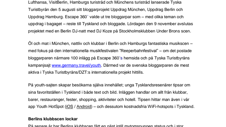 Berlin DJ-natt avslutar Tyska Turistbyråns bloggarprojekt