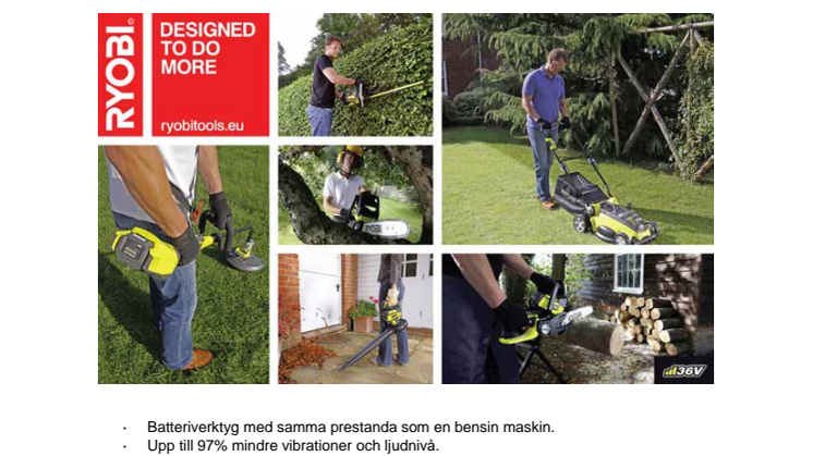 36 Volt Lithium-ion trädgårdsmaskiner från Ryobi