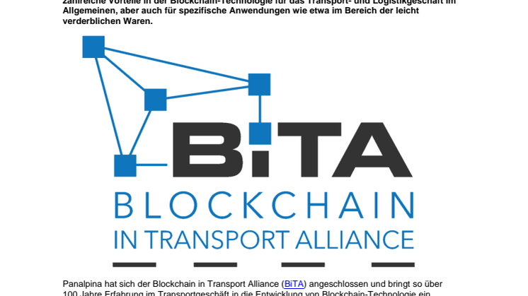 Panalpina tritt Blockchain in Transport Alliance (BiTA) bei