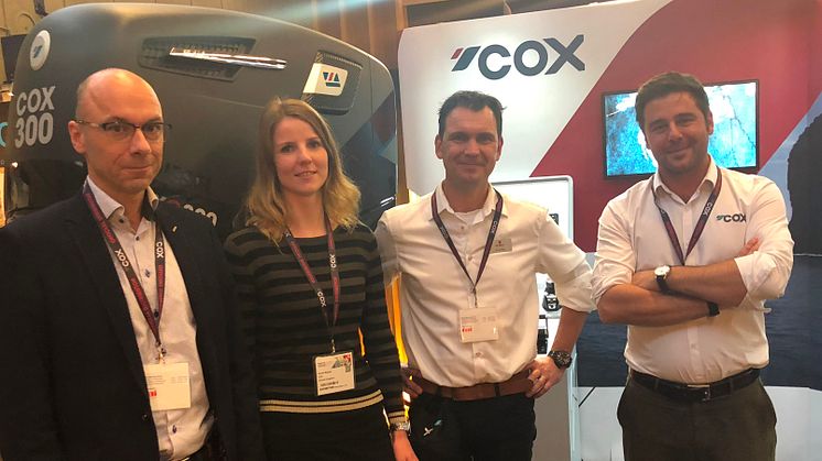 L-R, Piet de Wolf, Laurina van der Maas, Martin Wijs of De Wolf and Joel Reid,  Global Sales Director, Cox Powertrain 