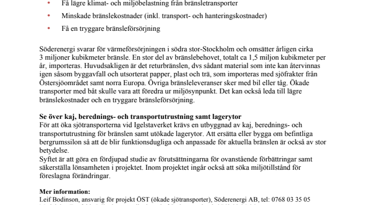 Söderenergi erhåller EU-bidrag för studie kring ökade sjötransporter