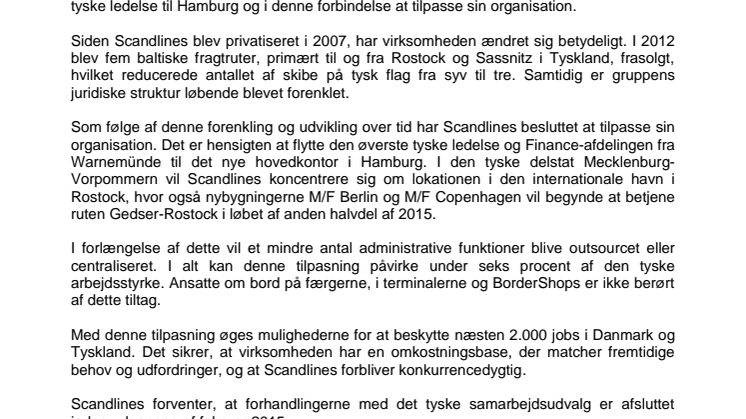 Scandlines flytter tysk hovedkontor til Hamburg
