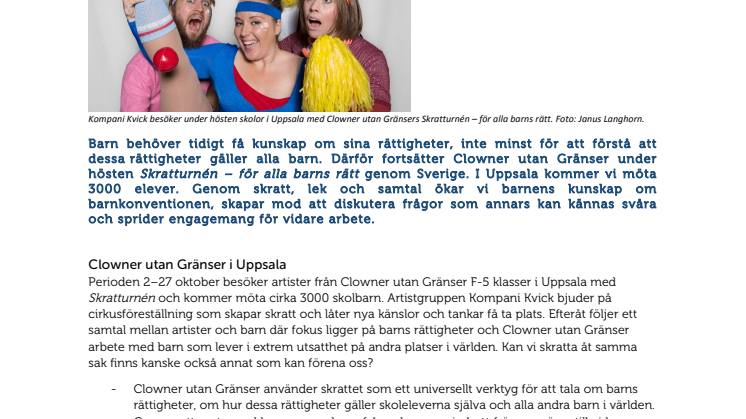 Clowner utan Gränser på skolor i Uppsala för att öka kunskapen om barnkonventionen 