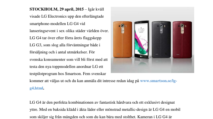 PREMIÄR FÖR LG G4 – SMARTPHONE MED ÄKTA LÄDER OCH SUPERKAMERA
