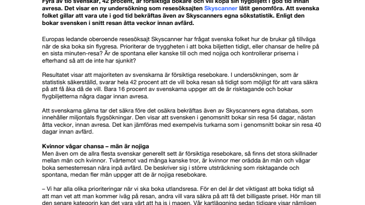 Svenskarna är försiktiga resebokare  – utlandsresan bokas i genomsnitt 54 dagar i förväg