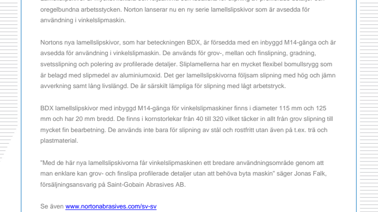 Nya lamellslipskivor för vinkelslip
