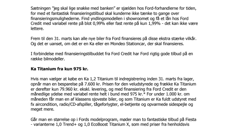 Fantastiske finansieringsmuligheder hos Ford