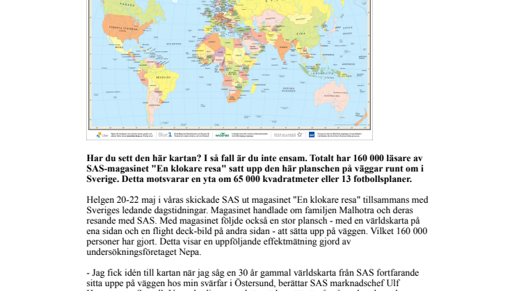 Succé för SAS-magasin "En klokare resa" och medföljande  världskarta