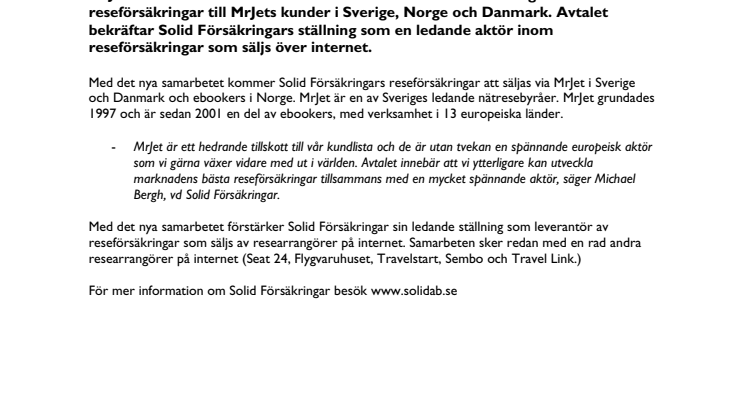 MrJet väljer reseförsäkringar från Solid Försäkringar 
