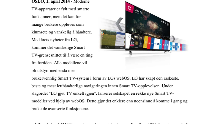 TV-OPPLEVELSE I VERNDESKLASSE - NÅ ER LG'S NYE  LINE-UP INNEN OLED OG SMART TV HER 
