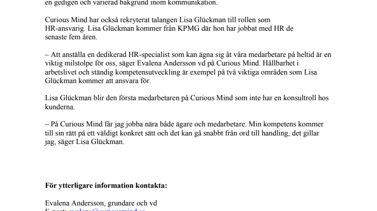 HR-talang + två contentspecialister till Curious Mind