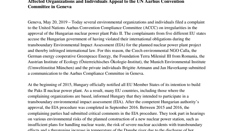 Violations of the environmental assessment procedure for Hungarian Paks II nuclear power plant