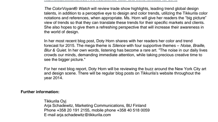Tikkurila to continue collaboration with the ColorVoyant® Watch  blog