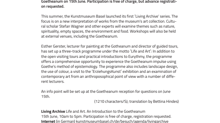 Guest Appearance Goetheanum. ​Workshop series ‘Living Archive’ from the Kunstmuseum Basel at the Goetheanum