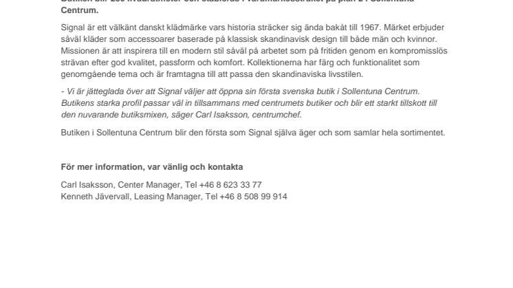 Danska Signals första svenska butik till Sollentuna Centrum
