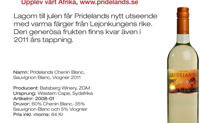 Fräscht vitt till det kalla julbordet, Pridelands 2011, ny årgång, ny design!